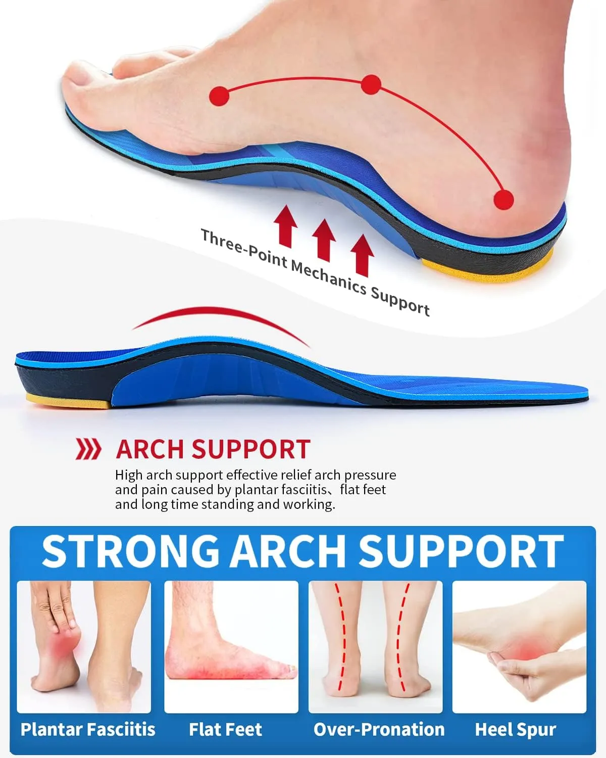 (220 lbs)Standing All Day Heavy Duty Support Pain Relief Orthotics, Plantar Fasciitis High Arch Support Insoles for Men Women Metatarsalgia,Flat Feet,Feet Pain