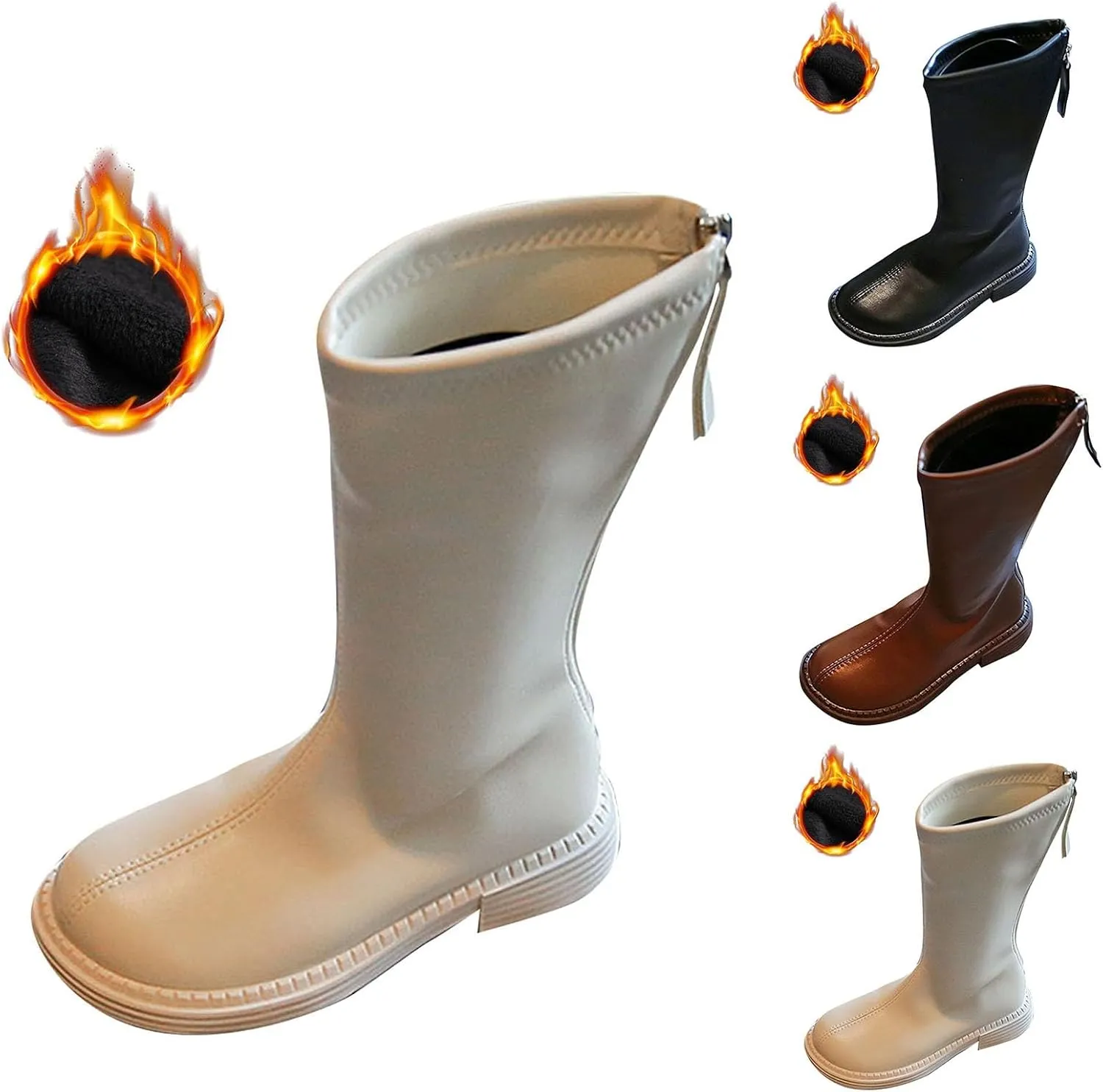 Girls Kids Leather Soft Boots Mid Length Zipper aterproof ow Heel Non Slip Shoes Outdoor Childrens Ankle Fashion