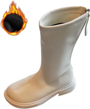 Girls Kids Leather Soft Boots Mid Length Zipper aterproof ow Heel Non Slip Shoes Outdoor Childrens Ankle Fashion