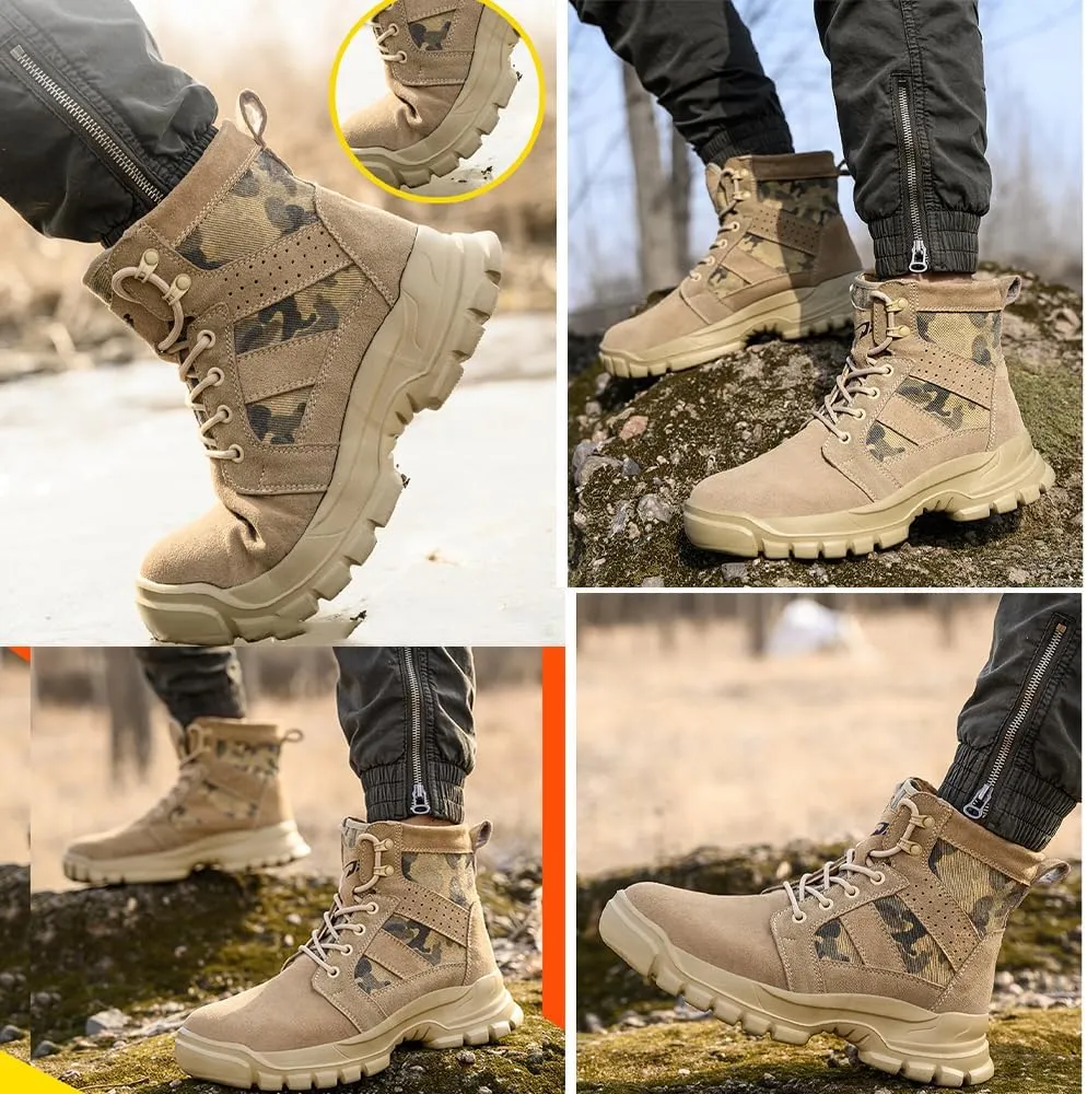 High-Top Safety Work Shoes for Men - Steel Toe, Puncture & Smash Resistant, Wear-Resistant, Anti-Skid, Air Cushioned Protection Sneakers for Outdoor & Heavy Duty Jobs
