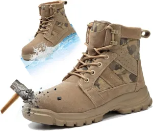 High-Top Safety Work Shoes for Men - Steel Toe, Puncture & Smash Resistant, Wear-Resistant, Anti-Skid, Air Cushioned Protection Sneakers for Outdoor & Heavy Duty Jobs