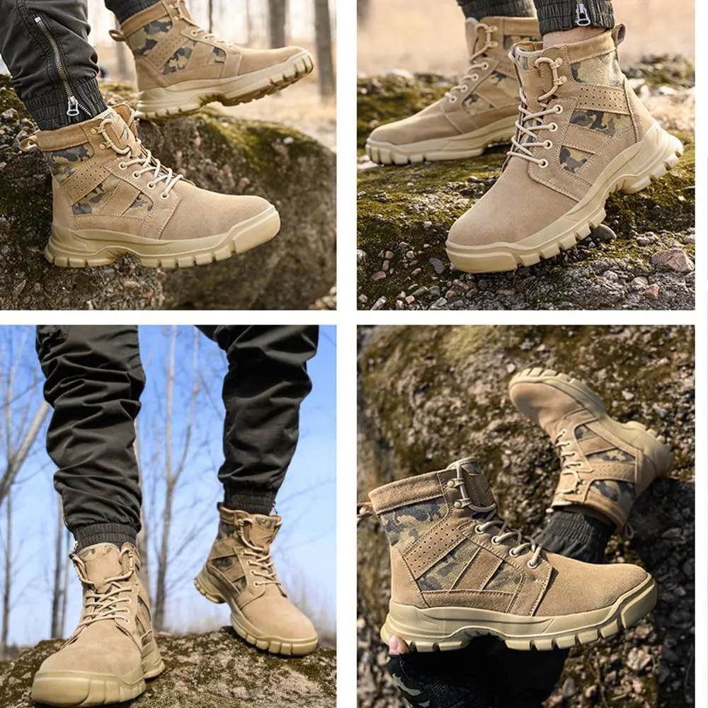 High-Top Safety Work Shoes for Men - Steel Toe, Puncture & Smash Resistant, Wear-Resistant, Anti-Skid, Air Cushioned Protection Sneakers for Outdoor & Heavy Duty Jobs