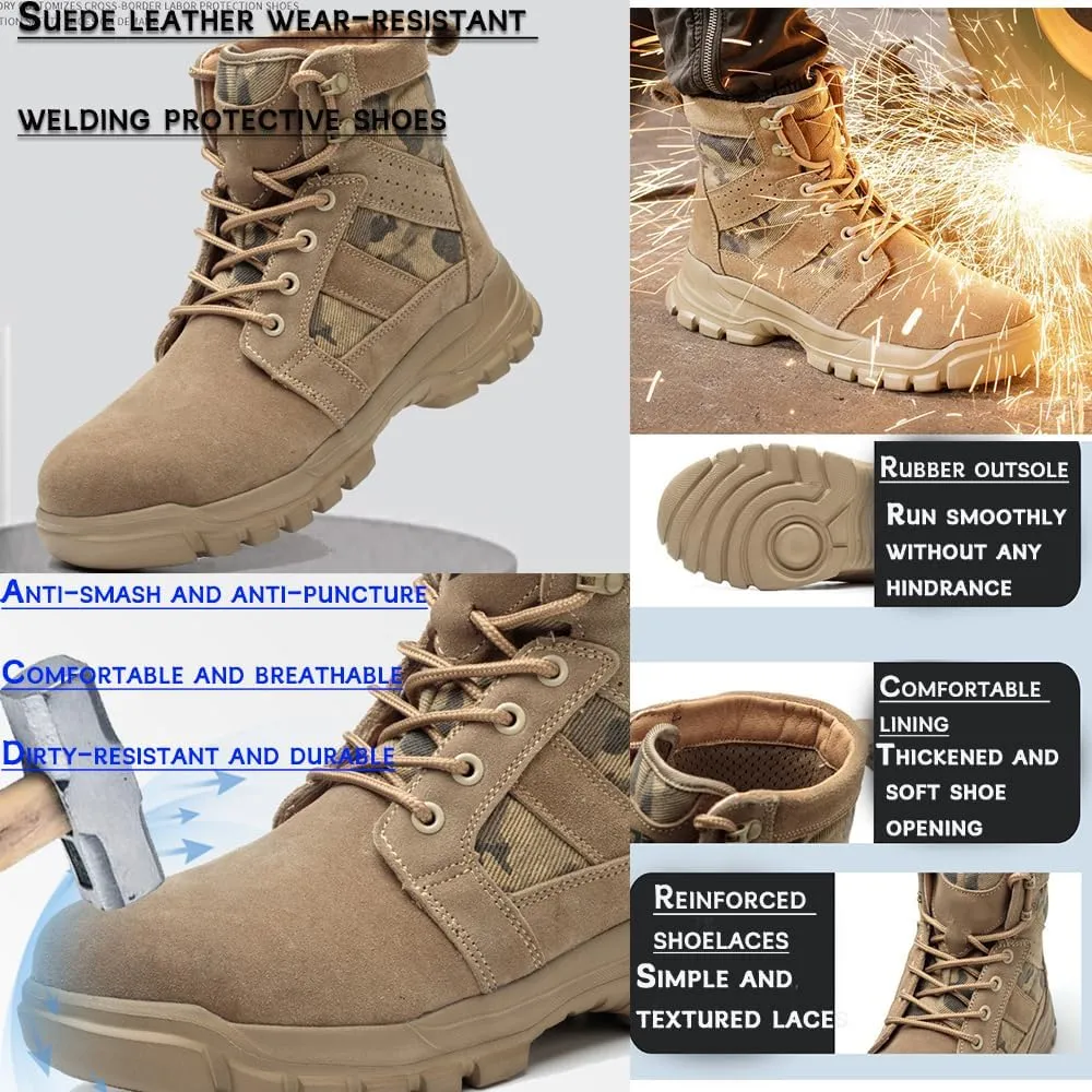 High-Top Safety Work Shoes for Men - Steel Toe, Puncture & Smash Resistant, Wear-Resistant, Anti-Skid, Air Cushioned Protection Sneakers for Outdoor & Heavy Duty Jobs