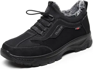 Men's Waterproof Fur Lined Warm Snow Hiking Boots,Comfortable Elastic Lace Up Anti Slip Hike Trekking Trails Work Shoe Backpacking Camping Walking Booties